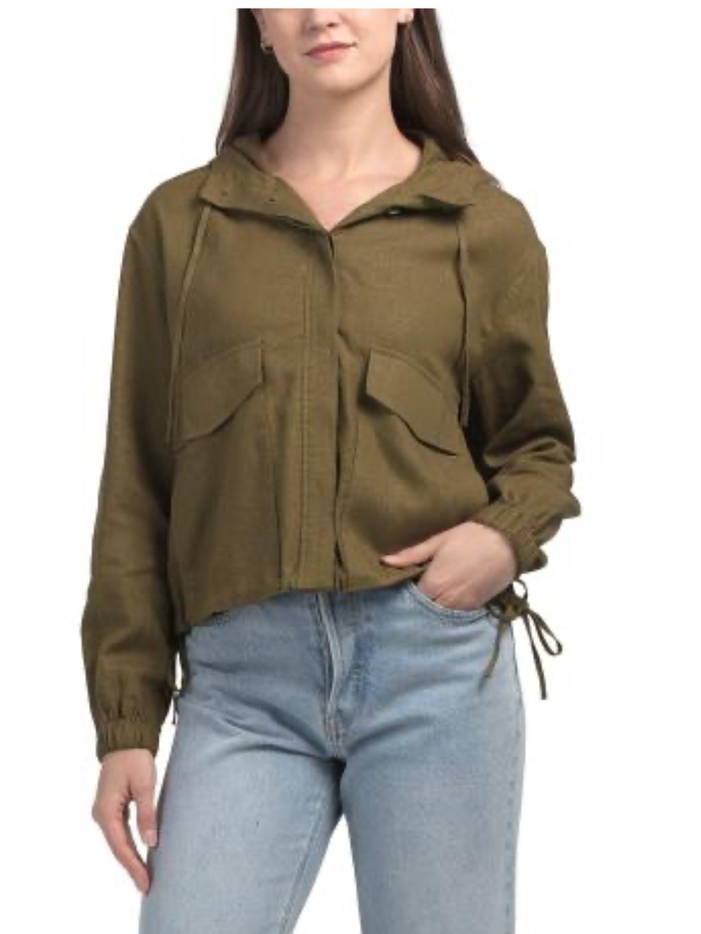 Magaschoni green linen-blend lightweight hooded jacket NWT Medium